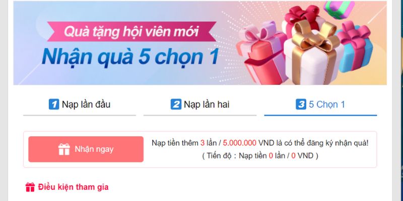 Quà tặng 5 chọn 1 cho hội viên mới